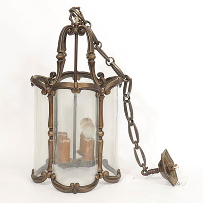 Imposing bronze hall lantern with curved glass