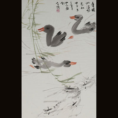Chine - encre de Chine sur papier de riz représentant des canards