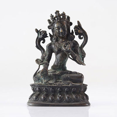 Bodhisattva Sino Tibetain - bronze patiné 18 ou 19ème siècle