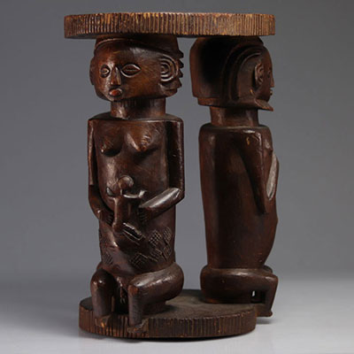 Luba Hemba seat carved with 3 characters