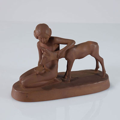 goldscheider terracotta young woman and doe