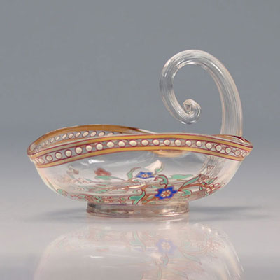 Emile Gallé enamelled heart-shaped crystal bowl