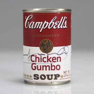 Andy Warhol (d'après). Campbell's Soup « Chiken Gumbo ». Boîte de conserve métallique.
