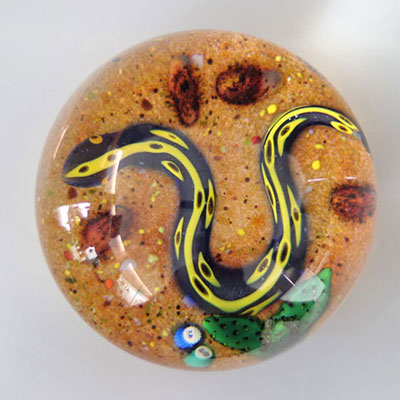 John Deacons and William Manson paperweight, 1 cane each, snake on sand