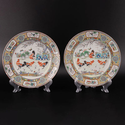 Paire d'assiettes -  chine -  1900 -  décor de coqs 