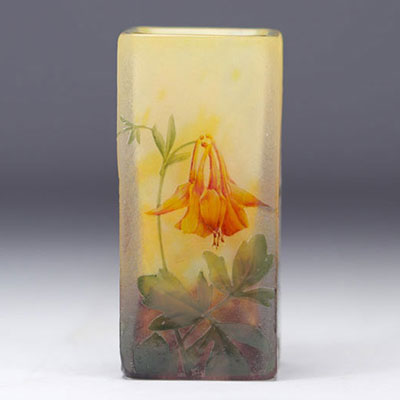 Daum Nancy acid-etched glass vase with Ancolia design