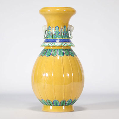 Yellow underglazed porcelain handles with an inlaid elephant head - Daoguang mark from China