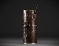 Vietnam - Opium water pipe in copper and silver inlay, circa 1900.