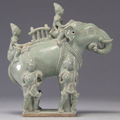 Celadon-glazed terracotta elephant, Sawankhalok, originating from Thailand, Bangkok period