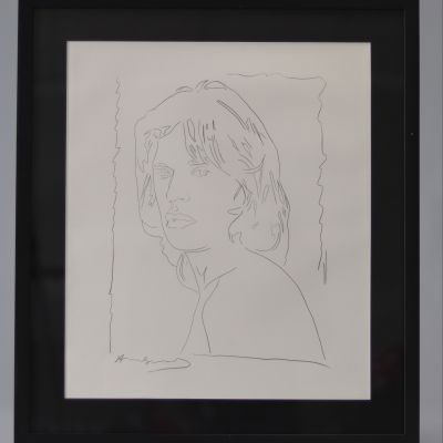 Andy Warhol (attribué à ) - Mick Jagger Dessin à la main au crayon sur papier. Signé à la main.