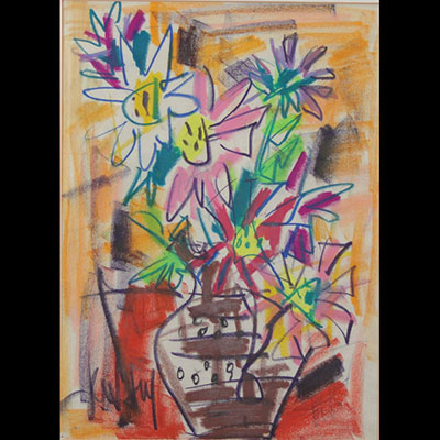 GEN PAUL (1895-1975) crayolor «Vase au bouquet»