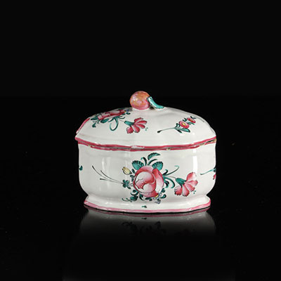 Salvanges France Oval gravy boat decorated with roses, carnations and pansies. 18th