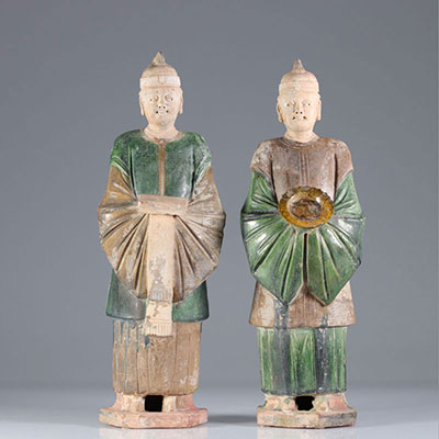 Chine paire de statue en grès vernissé d'époque Ming 