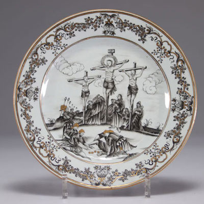 Chinese porcelain plate, grisaille decoration, 