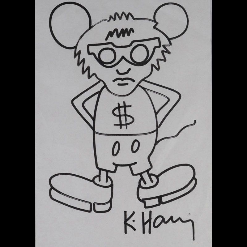 Keith Haring Andy Mouse Feutre noir sur papier Circa 1986/1989 20ème