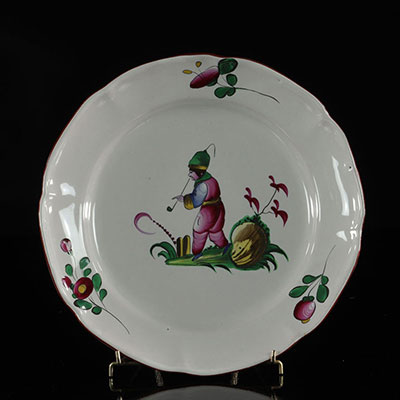 Lunéville France Plate decorated with a Chinese man smoking a pipe. 18th -
