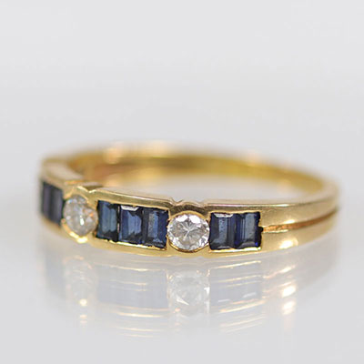 Bague en or (18k) diamants taille brillant (0,30 ct) + un saphir fin (0.95 ct) top qualité