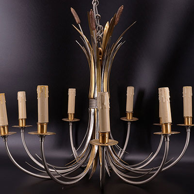 France - Maison Charles - chandelier with two patinas - reeds model - signed