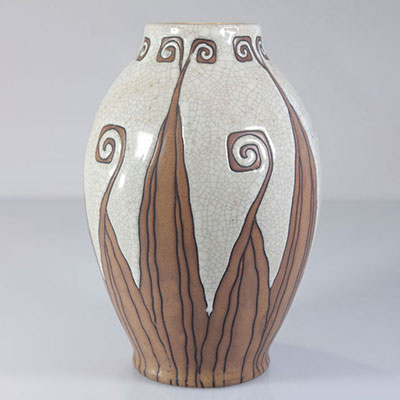 Charles Catteau (1880-1966). Boch Kéramis stoneware vase with Maya decor.