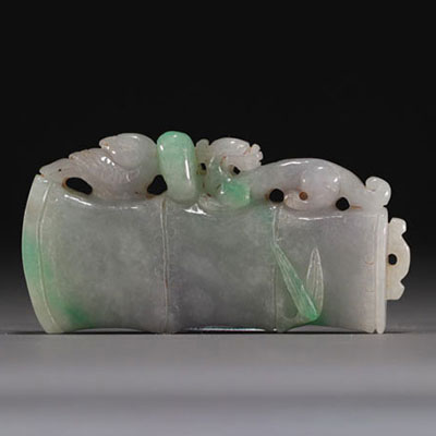 China - Carved jade with dragon and phoenix decoration, Qing period.