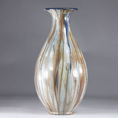 Roger Guérin (1896-1954) imposant vase très beau décor flamé