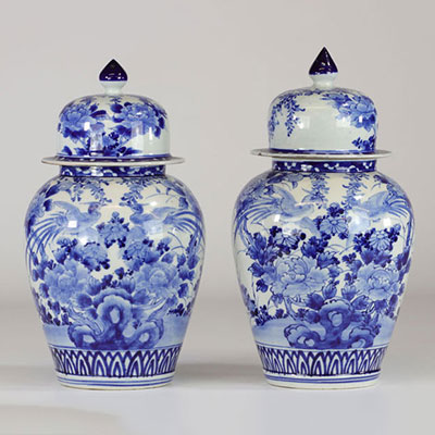 China pair of white blue covered vases 19th