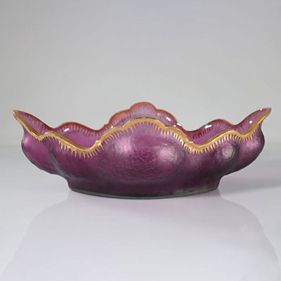 Large MONTJOYE bowl, purple granite background, wavy edge enhanced with gold,