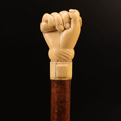 France - 19th century closed hand ivory pommel cane
