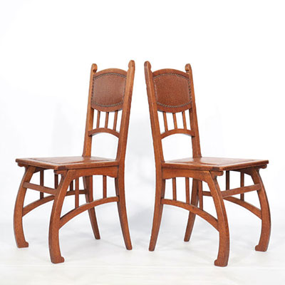 Travail Art Nouveau Belge paire de chaises