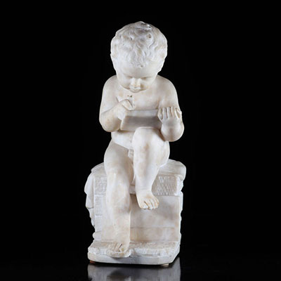 Sculpture en marbre enfant écrivain signé Canova sur le livre 19ème