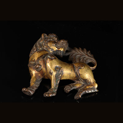 Tibet - Bronze doré tigre Tibetain 18ème