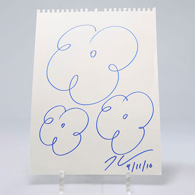 Jeff Koons. Flowers. Blue felt pen drawing. Sign. Dated lower right. Certificate attached.