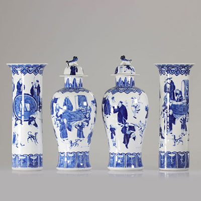 China covered potiches and vases in white blue porcelain character decoration Kangxi brand