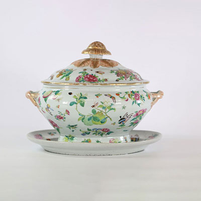 China covered terrine with rich dish decorated with flowers and insects 18th C.
