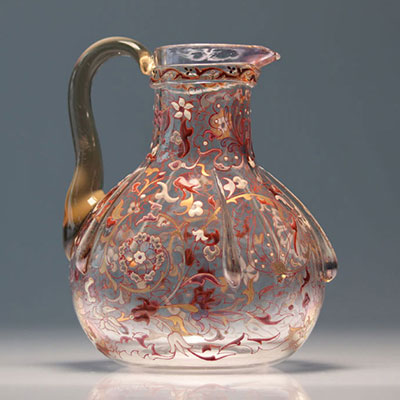 Emile Gallé enamelled crystal jug with floral decoration