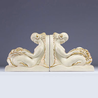 (2) LeJAN (20th century) Pair of bookends decorated with young women - Art Deco
