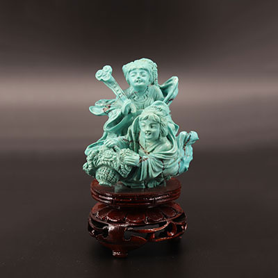 China - Turquoise carved with characters  - 19th