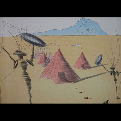Salvador Dali. 1971. La Tribu de Gad, les douze tribus d'Israël. Tapisserie en couleur et collage encadrée. Signé « Salvador Dali »
