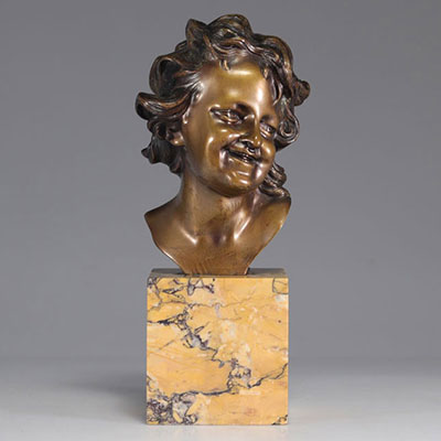 Jean-Baptiste CARPEAUX (1827-1875) Bronze tête d'enfant souriant sur socle en marbre
