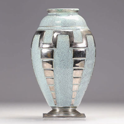 Art Deco earthenware vase decorated with geometric shapes on a 1930 base
