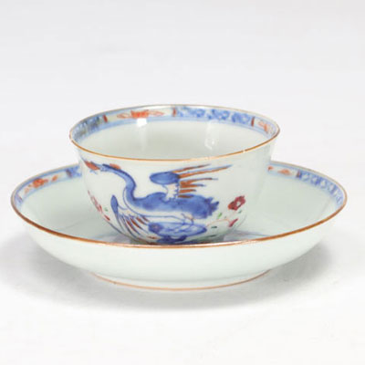 Bol et assiette en porcelaine de chine à décor de phénix bleu 