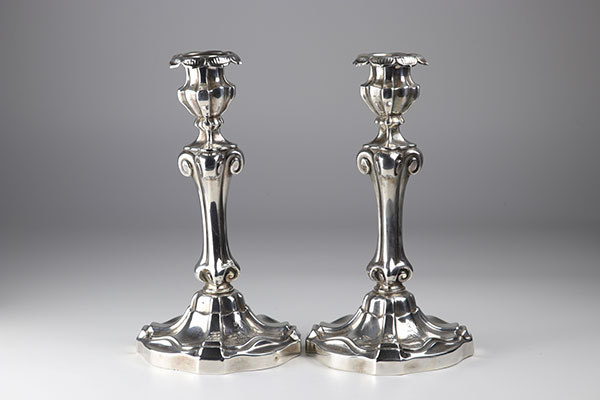 France Pair of candlesticks in solid silver hallmark neck brace head 19th