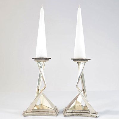 Salvador DALI (1904-1989) Pair of silver metal candlesticks 
