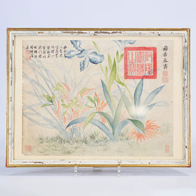 Drawing of orchids and calligraphy from Qing period (清朝)