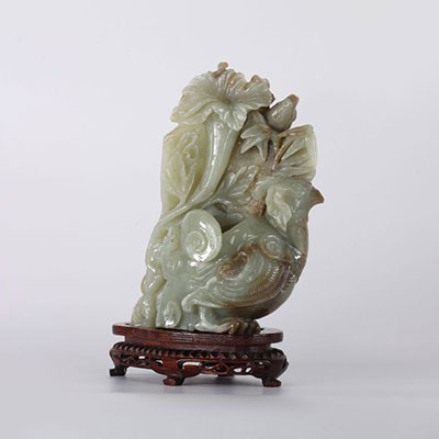 Chine porte pinceaux en jade a décor de phénix et enfant vers 1900