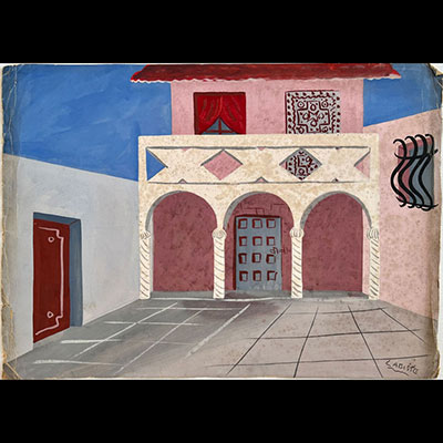 Félix LABISSE (1905-1982) Gouache sur papier, projet pour décors d’une pièce de théâtre 