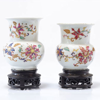 Pair of Qing period famille rose porcelain vases