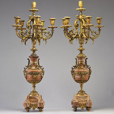 Paire de candélabres onyx et belles montures en bronze doré