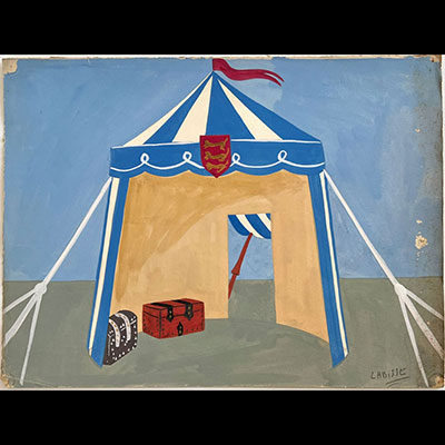 Félix LABISSE (1905-1982) gouache sur papier, projet pour décors d’une pièce de théâtre 