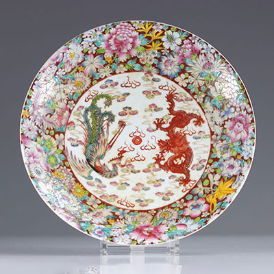 China dish decorated with dragon and phoenix with a thousand flowers republic period